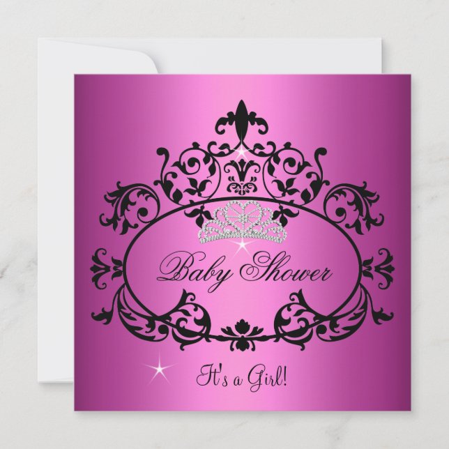 Baby Shower Girl Pink Princess Tiara Black Invitation (Front)