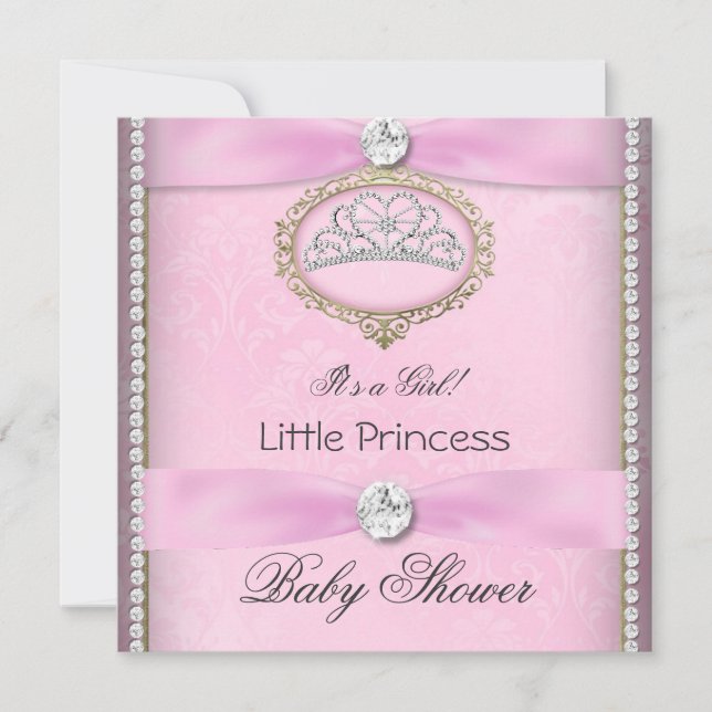 Baby Shower Girl Pink Princess Tiara Diamond 2 Invitation (Front)