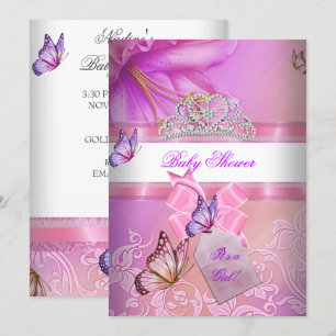 Baby Shower Girl Pink Purple Princess Butterfly 2 Invitation