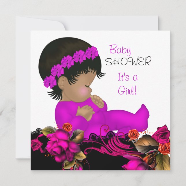 Baby Shower Girl Pink Purple Rose Flowers 3b Invitation (Front)