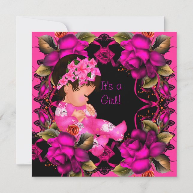 Baby Shower Girl Pink Rose Flowers 2 Invitation (Front)