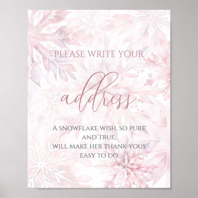 Baby Shower Girl Pink Snowflake Address  Poster (Front)