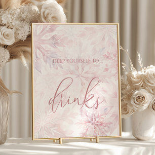 Baby Shower Girl Pink Snowflake Drinks Poster
