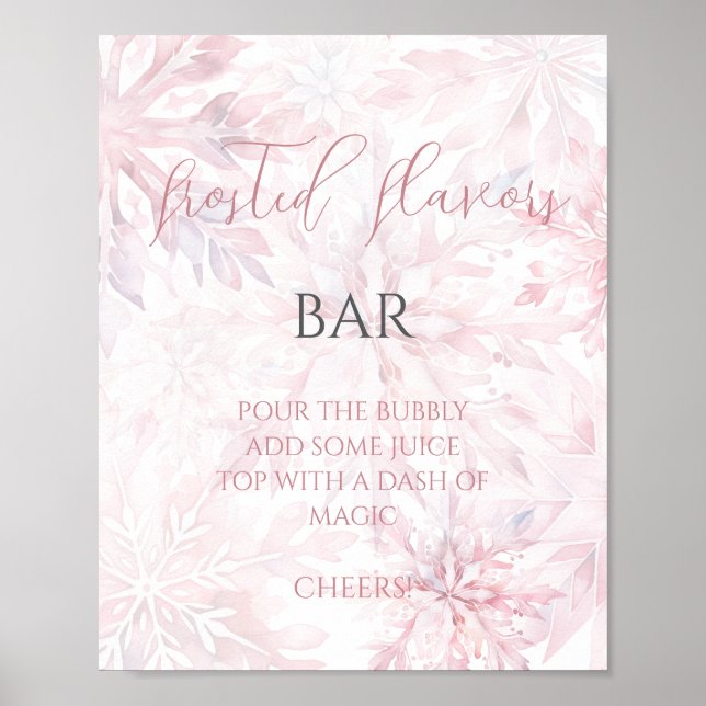 Baby Shower Girl Pink Snowflake Mum-osa Bar  Poster (Front)
