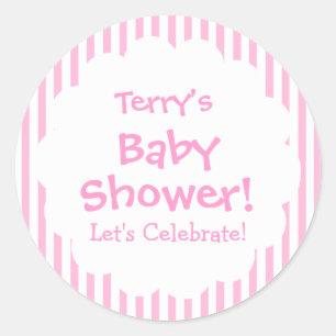 Baby Shower GIRL Pink Stripes V8 Classic Round Sticker