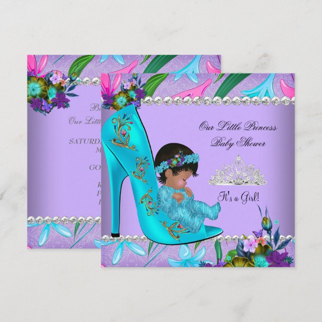 Baby Shower Girl Pink Teal Blue Purple Shoe Invitation (Front/Back)