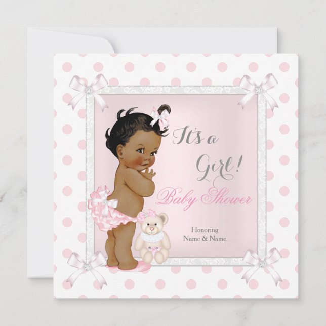 Baby Shower Girl Pink Toy Polka Dot Ethnic Invitation (Front)