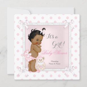 Baby Shower Girl Pink Toy Polka Dot Ethnic Invitation