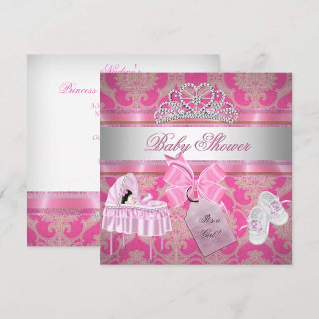 Baby Shower Girl Pink White Princess Invitation (Front/Back)