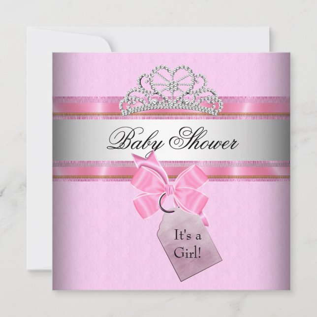 Baby Shower Girl Pink White Princess Tiara Invitation (Front)