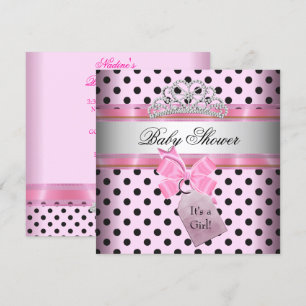 Baby Shower Girl Polka Dot Pink Princess Black Invitation