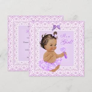 Baby Shower Girl Pretty Lavender Lace Brunette Invitation