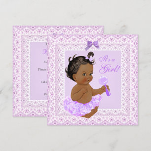 Baby Shower Girl Pretty Lavender Lace Ethnic Invitation