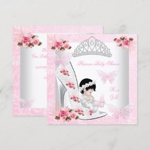Baby Shower Girl Princess Butterfly Shoe Pink Rose Invitation
