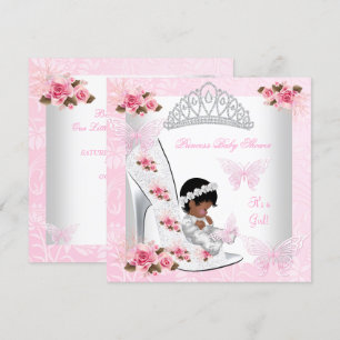Baby Shower Girl Princess Butterfly Shoe Pink Rose Invitation