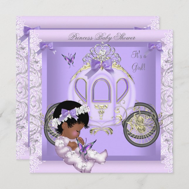 Baby Shower Girl Princess Carriage Lavender 3 Invitation (Front/Back)