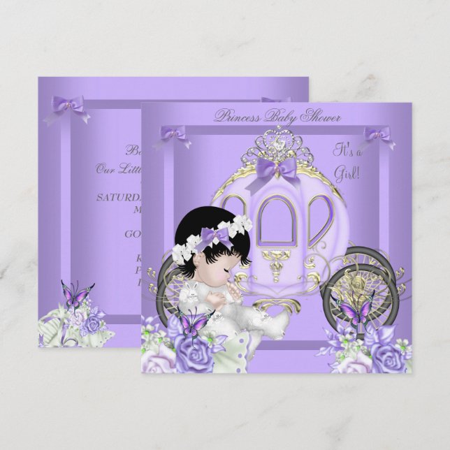 Baby Shower Girl Princess Carriage Lavender Invitation (Front/Back)