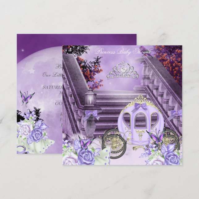 Baby Shower Girl Princess Carriage Lavender Invitation (Front/Back)