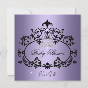 Baby Shower Girl Princess Tiara Black Invitation