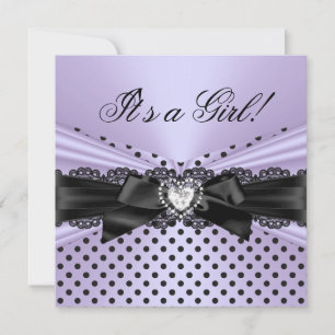 Baby Shower Girl Purple Black Lace Polka Dots Invitation