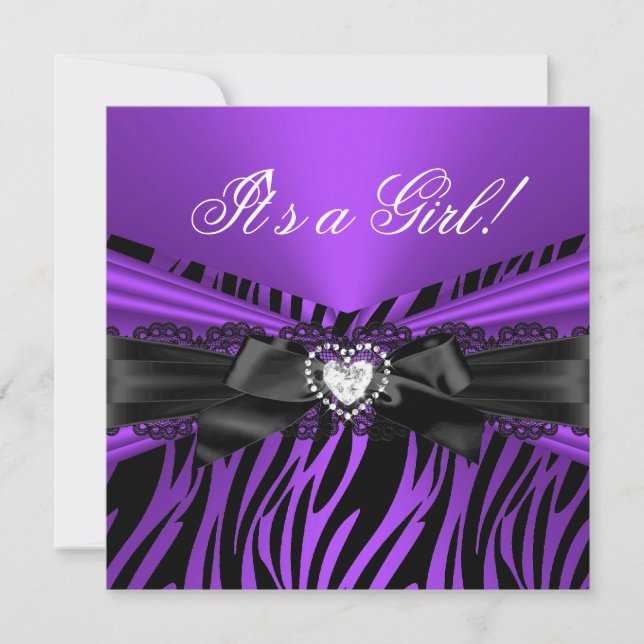 Baby Shower Girl Purple Black Lace Zebra Invitation (Front)