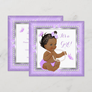 Baby Shower Girl Purple Pearl Butterfly Ethnic Invitation