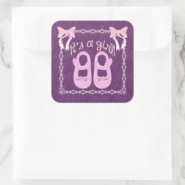 Baby shower girl purple square sticker (Bag)