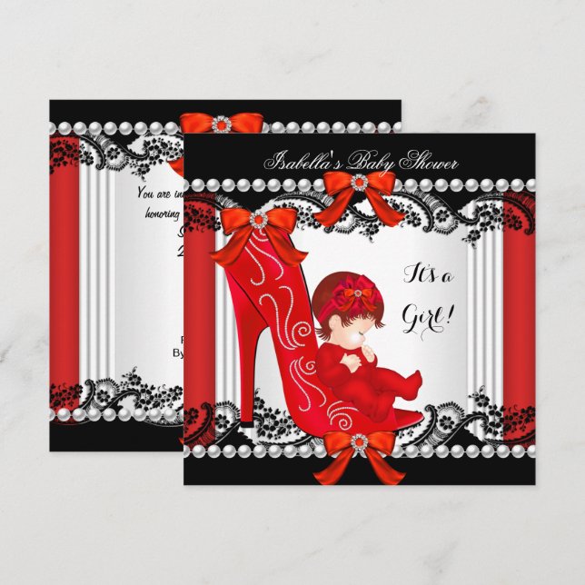 Baby Shower Girl Red High Heel Shoe Redhead Invitation (Front/Back)