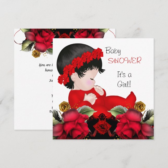Baby Shower Girl Red Rose Flowers 4a Invitation (Front/Back)