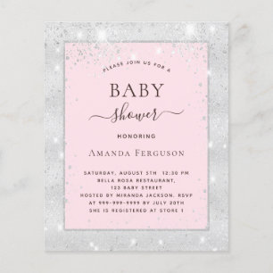 Baby shower girl silver blush pink glitter flyer