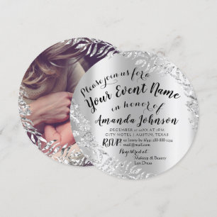 Baby Shower Girl Silver Grey Royal Photo Boy New Invitation