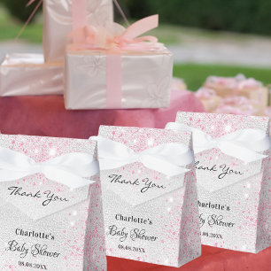 Baby Shower girl silver pink glitter thank you Favour Box