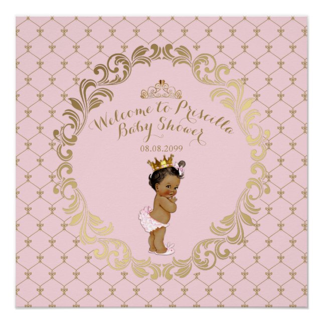 Baby Shower GIRL,Soft pink & gold,royal background Poster (Front)