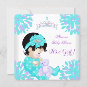 Baby Shower Girl Sweet Baby Teal Purple Bear Invitation