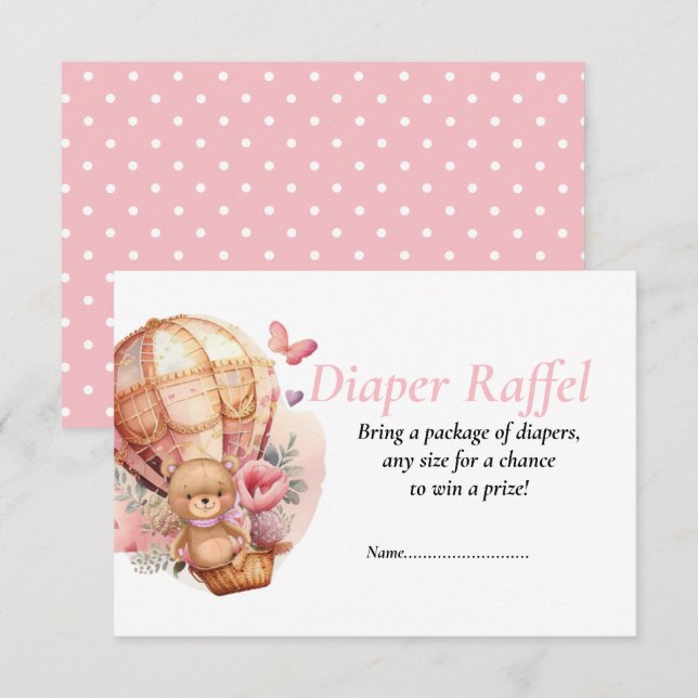 Baby Shower Girl Teddy Balloons Diaper Raffel   Invitation (Front/Back)
