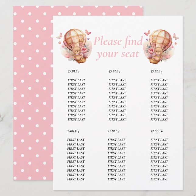 Baby Shower Girl Teddy  Floral Balloon chart  Invitation (Front/Back)
