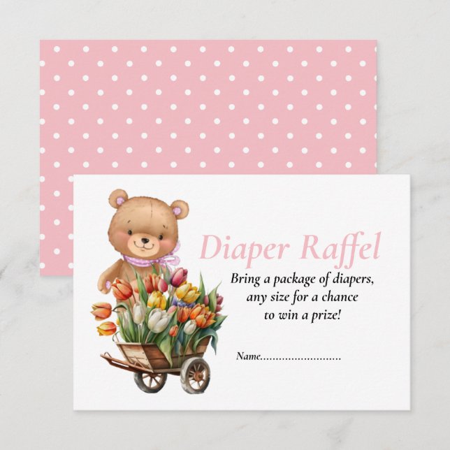 Baby Shower Girl Teddy Floral Diaper Raffel   Invitation (Front/Back)