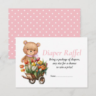 Baby Shower Girl Teddy Floral Diaper Raffel   Invitation