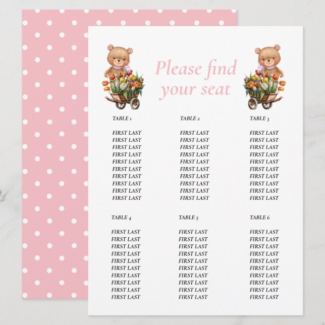Baby Shower Girl Teddy  Floral Rustic chart Invitation (Front/Back)