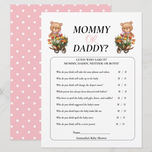 Baby Shower Girl Teddy Mummy Daddy Floral Rustic Invitation (Front/Back)
