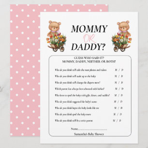 Baby Shower Girl Teddy Mummy Daddy Floral Rustic Invitation