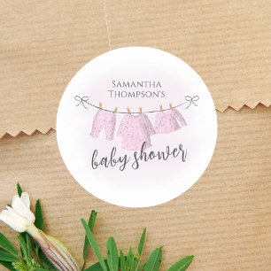 Baby Shower Girl Trendy Script Watercolor Cute Classic Round Sticker