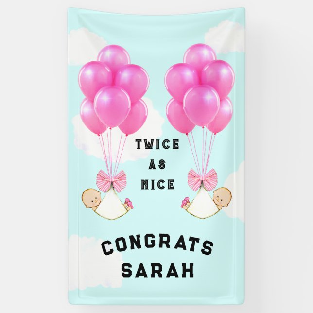 Baby Shower Girl Twins Banner (Vertical)
