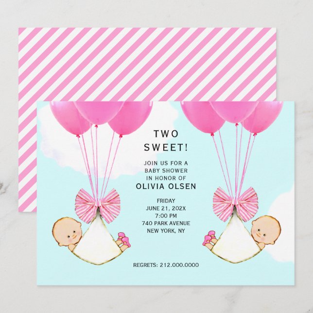 Baby Shower Girl Twins Invitation (Front/Back)