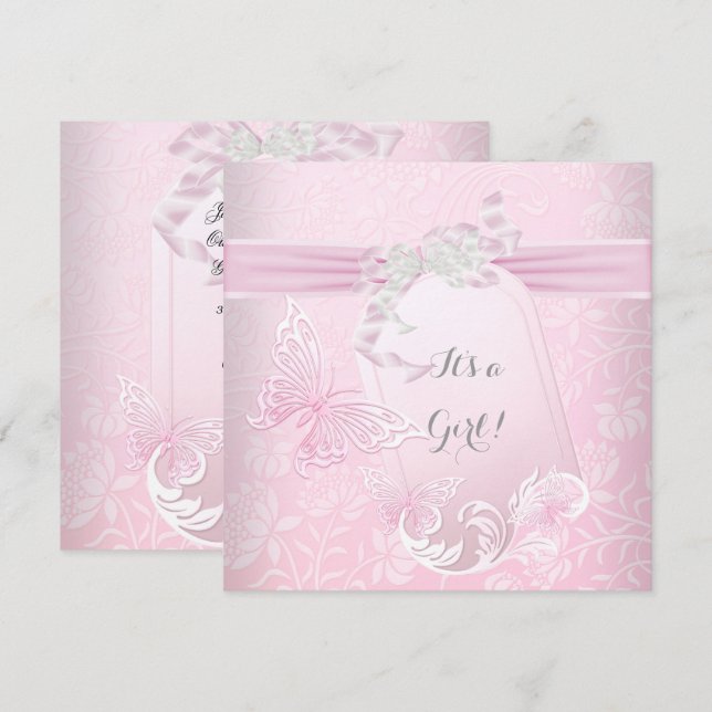Baby Shower Girl White Pink Princess Butterfly Invitation (Front/Back)