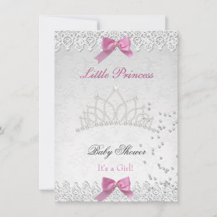 Baby Shower Girl White Pink Princess Damask 2 Invitation