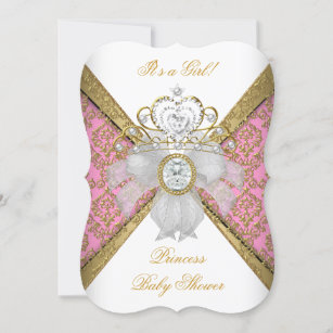 Baby Shower Girl White Pink Princess Damask B Invitation