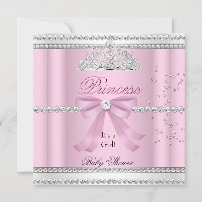 Baby Shower Girl White Pink Princess Tiara Bow Invitation (Front)