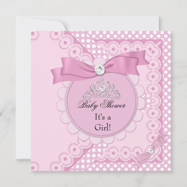 Baby Shower Girl White Pink Princess Tiara Invitation (Front)