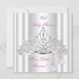 Baby Shower Girl White Pink Princess Tiara Invitation
